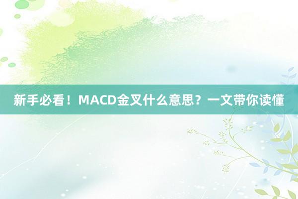 新手必看！MACD金叉什么意思？一文带你读懂