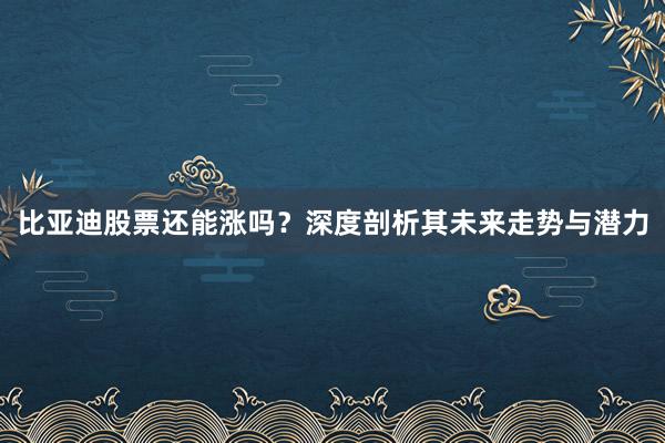 比亚迪股票还能涨吗？深度剖析其未来走势与潜力