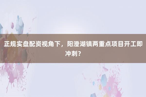 正规实盘配资视角下，阳澄湖镇两重点项目开工即冲刺？