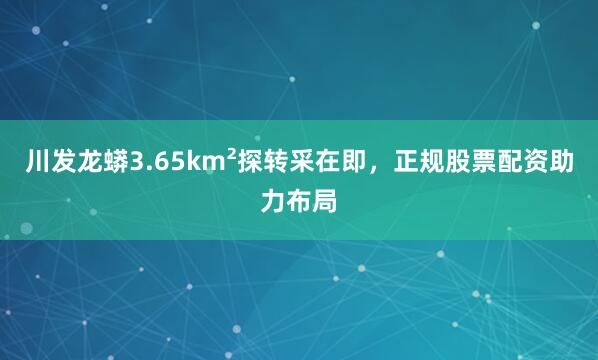 川发龙蟒3.65km²探转采在即，正规股票配资助力布局