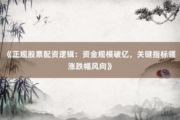 《正规股票配资逻辑：资金规模破亿，关键指标领涨跌幅风向》