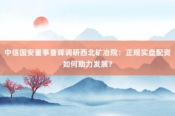 中信国安董事曹晖调研西北矿冶院：正规实盘配资如何助力发展？