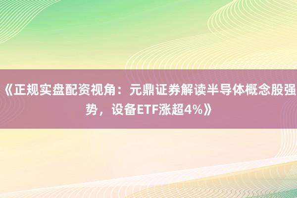 《正规实盘配资视角：元鼎证券解读半导体概念股强势，设备ETF涨超4%》