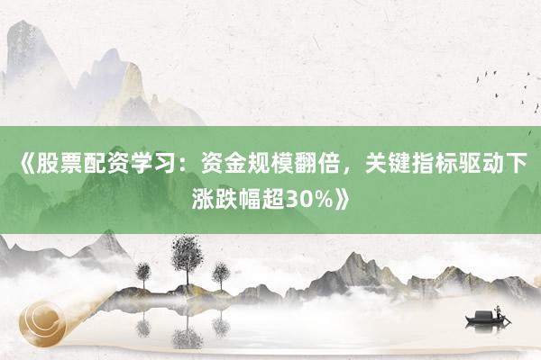 《股票配资学习：资金规模翻倍，关键指标驱动下涨跌幅超30%》