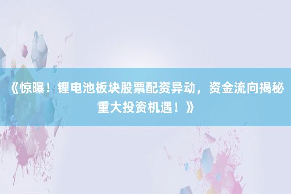 《惊曝！锂电池板块股票配资异动，资金流向揭秘重大投资机遇！》