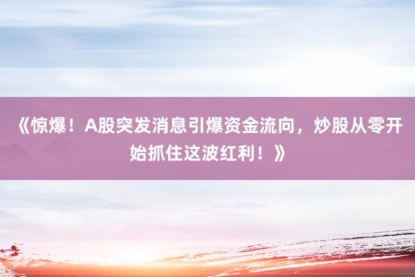 《惊爆！A股突发消息引爆资金流向，炒股从零开始抓住这波红利！》