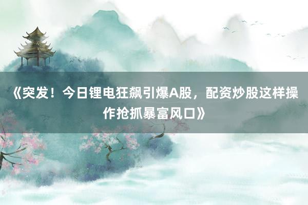 《突发！今日锂电狂飙引爆A股，配资炒股这样操作抢抓暴富风口》