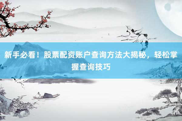 新手必看！股票配资账户查询方法大揭秘，轻松掌握查询技巧