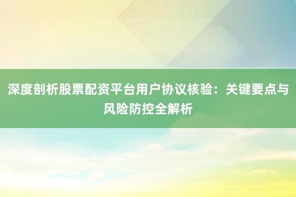 深度剖析股票配资平台用户协议核验：关键要点与风险防控全解析