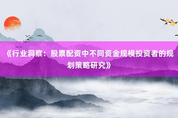 《行业洞察：股票配资中不同资金规模投资者的规划策略研究》