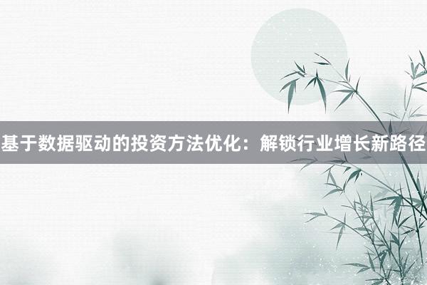 基于数据驱动的投资方法优化:解锁行业增长新路径